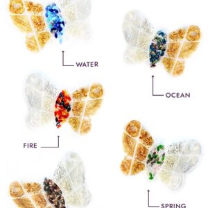 A set of butterflies with different colors of water, fire, earth, and air.
