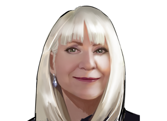 A cartoon of a woman with white hair.