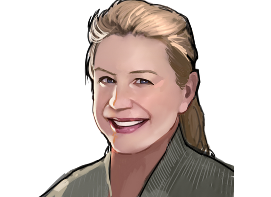 A cartoon of a woman smiling.