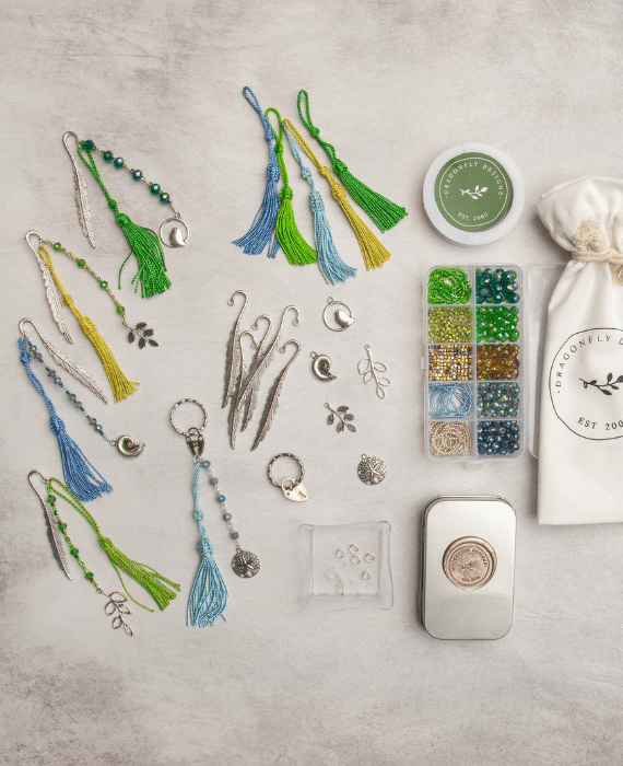 Beading kit with tassels and beads.