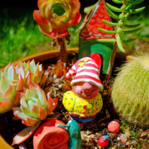 Succulent planter with clay figurines