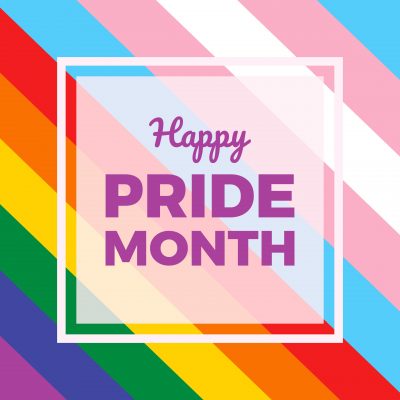 Happy Pride Month frame vector. Transgender and LGBT pride flag border square. LGBTQ graphic design element. Important day